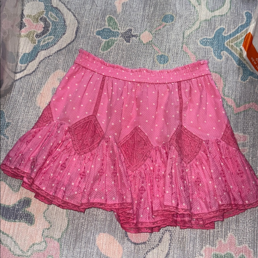LoveShackFancy Pink Polka Dot Skirt L